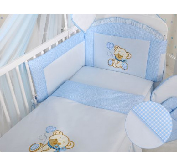Conjunto de cama bebé  3 elementos Urso Coração Azul